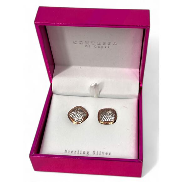 New Contessa Di Capri Earrings Mixed Metal Gold Sterling Silver Pierced Jewelry - Picture 1 of 3